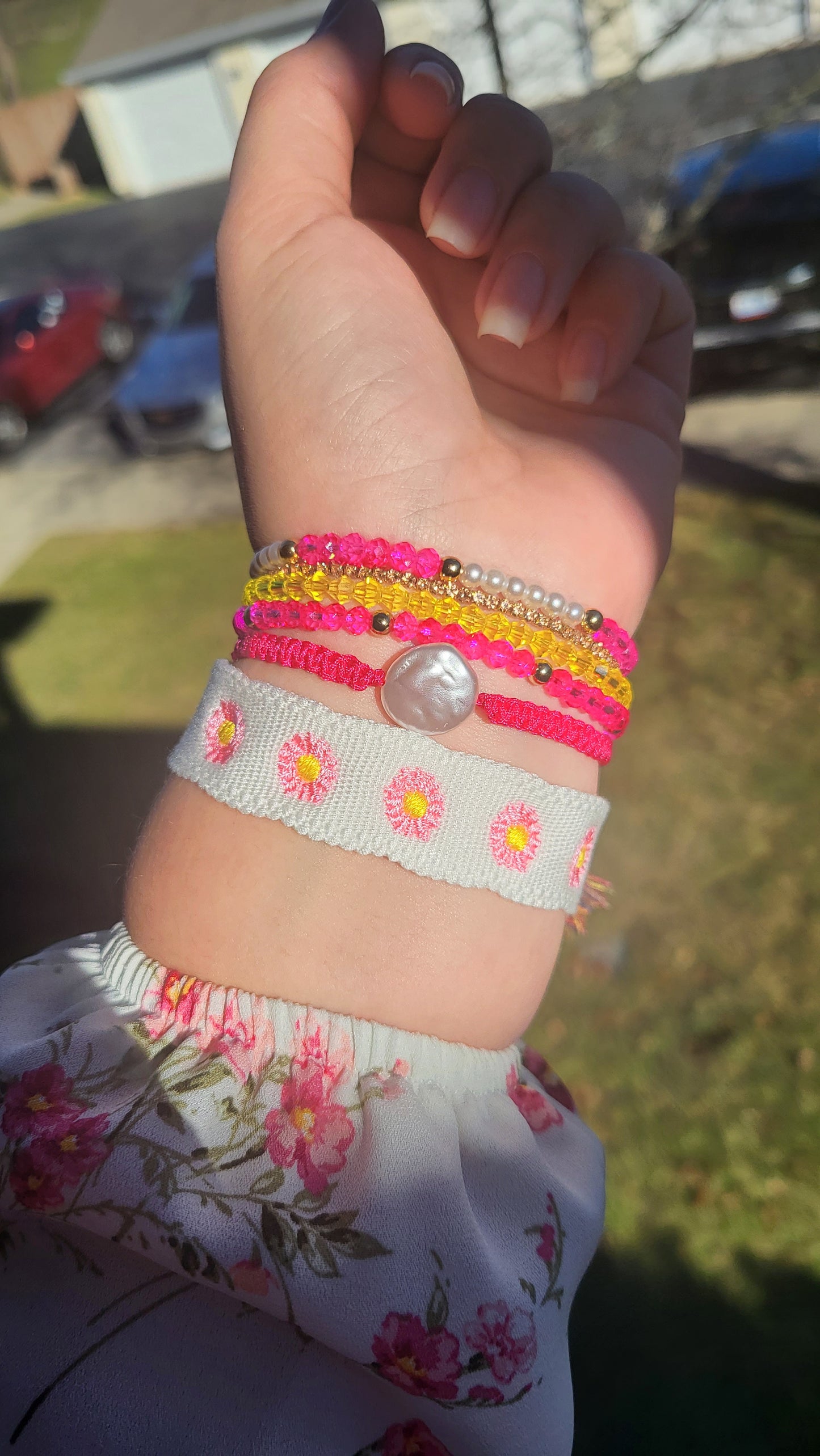 Pulseras Flor Rosa